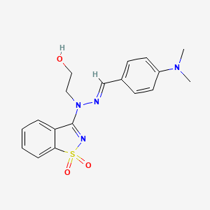 2-[(2E)-2-[4-(dimethylamino)benzylidene]-1-(1,1-dioxido-1,2-benzothiazol-3-yl)hydrazinyl]ethanol