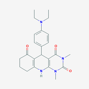 molecular formula C23H28N4O3 B11616803 5-[4-(diethylamino)phenyl]-1,3-dimethyl-5,8,9,10-tetrahydropyrimido[4,5-b]quinoline-2,4,6(1H,3H,7H)-trione 