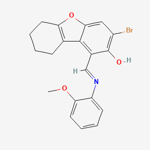 molecular formula C20H18BrNO3 B11616806 3-Bromo-1-{[(2-methoxyphenyl)imino]methyl}-6,7,8,9-tetrahydrodibenzo[B,D]furan-2-OL 