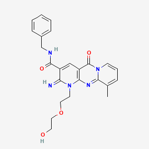 molecular formula C24H25N5O4 B11616872 N-benzyl-7-[2-(2-hydroxyethoxy)ethyl]-6-imino-11-methyl-2-oxo-1,7,9-triazatricyclo[8.4.0.03,8]tetradeca-3(8),4,9,11,13-pentaene-5-carboxamide 