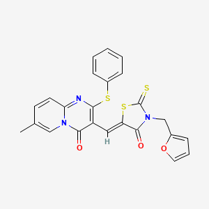 molecular formula C24H17N3O3S3 B11616886 3-{(Z)-[3-(2-furylmethyl)-4-oxo-2-thioxo-1,3-thiazolidin-5-ylidene]methyl}-7-methyl-2-(phenylthio)-4H-pyrido[1,2-a]pyrimidin-4-one 