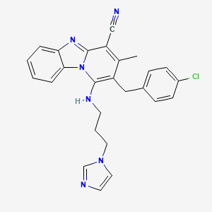 molecular formula C26H23ClN6 B11616923 2-(4-chlorobenzyl)-1-{[3-(1H-imidazol-1-yl)propyl]amino}-3-methylpyrido[1,2-a]benzimidazole-4-carbonitrile 