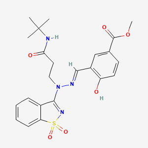 molecular formula C23H26N4O6S B11616926 methyl 3-[(E)-{2-[3-(tert-butylamino)-3-oxopropyl]-2-(1,1-dioxido-1,2-benzothiazol-3-yl)hydrazinylidene}methyl]-4-hydroxybenzoate 