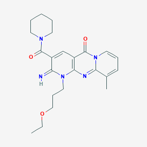 7-(3-ethoxypropyl)-6-imino-11-methyl-5-(piperidine-1-carbonyl)-1,7,9-triazatricyclo[8.4.0.03,8]tetradeca-3(8),4,9,11,13-pentaen-2-one