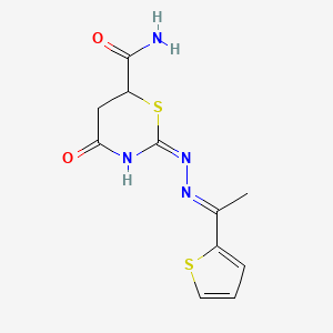 (2E)-4-oxo-2-{(2E)-[1-(thiophen-2-yl)ethylidene]hydrazinylidene}-1,3-thiazinane-6-carboxamide