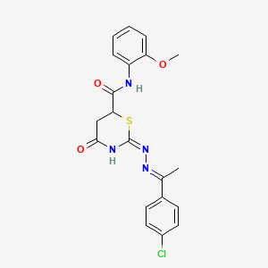 (2E)-2-{(2E)-[1-(4-chlorophenyl)ethylidene]hydrazinylidene}-N-(2-methoxyphenyl)-4-oxo-1,3-thiazinane-6-carboxamide