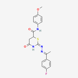 (2E)-2-{(2E)-[1-(4-fluorophenyl)ethylidene]hydrazinylidene}-N-(4-methoxyphenyl)-4-oxo-1,3-thiazinane-6-carboxamide