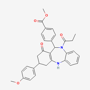 methyl 4-[1-hydroxy-3-(4-methoxyphenyl)-10-propanoyl-3,4,10,11-tetrahydro-2H-dibenzo[b,e][1,4]diazepin-11-yl]benzoate