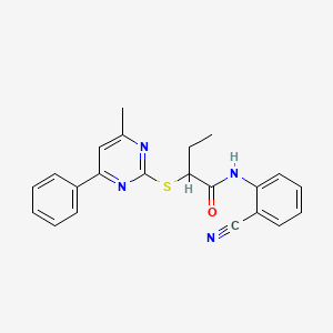 molecular formula C22H20N4OS B11618134 N-(2-cyanophenyl)-2-[(4-methyl-6-phenylpyrimidin-2-yl)sulfanyl]butanamide 