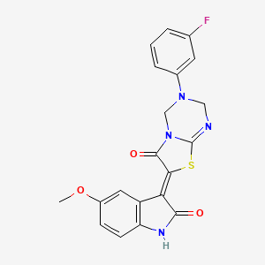 (7Z)-3-(3-fluorophenyl)-7-(5-methoxy-2-oxo-1,2-dihydro-3H-indol-3-ylidene)-3,4-dihydro-2H-[1,3]thiazolo[3,2-a][1,3,5]triazin-6(7H)-one