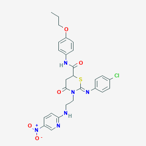 (2Z)-2-[(4-chlorophenyl)imino]-3-{2-[(5-nitropyridin-2-yl)amino]ethyl}-4-oxo-N-(4-propoxyphenyl)-1,3-thiazinane-6-carboxamide