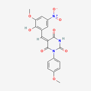 (5E)-5-[(2-hydroxy-3-methoxy-5-nitrophenyl)methylidene]-1-(4-methoxyphenyl)-1,3-diazinane-2,4,6-trione