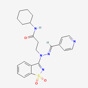 molecular formula C22H25N5O3S B11618360 N-cyclohexyl-3-[(2E)-1-(1,1-dioxido-1,2-benzothiazol-3-yl)-2-(pyridin-4-ylmethylidene)hydrazinyl]propanamide 