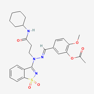 5-[(E)-{2-[3-(cyclohexylamino)-3-oxopropyl]-2-(1,1-dioxido-1,2-benzothiazol-3-yl)hydrazinylidene}methyl]-2-methoxyphenyl acetate