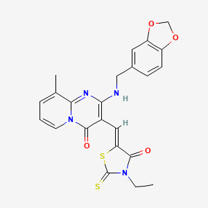 2-[(1,3-benzodioxol-5-ylmethyl)amino]-3-[(Z)-(3-ethyl-4-oxo-2-thioxo-1,3-thiazolidin-5-ylidene)methyl]-9-methyl-4H-pyrido[1,2-a]pyrimidin-4-one