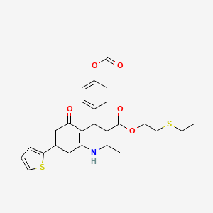 2-(Ethylsulfanyl)ethyl 4-[4-(acetyloxy)phenyl]-2-methyl-5-oxo-7-(thiophen-2-yl)-1,4,5,6,7,8-hexahydroquinoline-3-carboxylate