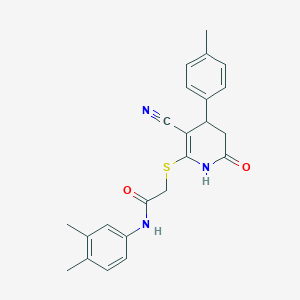 2-{[3-cyano-4-(4-methylphenyl)-6-oxo-1,4,5,6-tetrahydropyridin-2-yl]sulfanyl}-N-(3,4-dimethylphenyl)acetamide