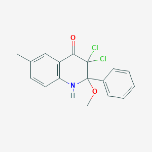 molecular formula C17H15Cl2NO2 B116189 3,3-dichloro-2-methoxy-6-methyl-2-phenyl-1H-quinolin-4-one CAS No. 147779-28-0