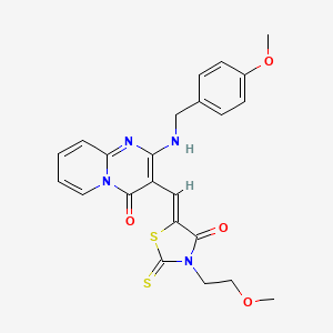 molecular formula C23H22N4O4S2 B11618911 2-[(4-methoxybenzyl)amino]-3-{(Z)-[3-(2-methoxyethyl)-4-oxo-2-thioxo-1,3-thiazolidin-5-ylidene]methyl}-4H-pyrido[1,2-a]pyrimidin-4-one 