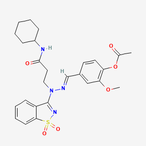 4-[(E)-{2-[3-(cyclohexylamino)-3-oxopropyl]-2-(1,1-dioxido-1,2-benzothiazol-3-yl)hydrazinylidene}methyl]-2-methoxyphenyl acetate