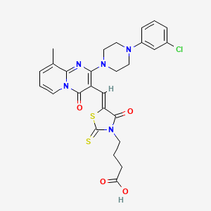 molecular formula C27H26ClN5O4S2 B11619148 4-[(5Z)-5-({2-[4-(3-chlorophenyl)piperazin-1-yl]-9-methyl-4-oxo-4H-pyrido[1,2-a]pyrimidin-3-yl}methylidene)-4-oxo-2-thioxo-1,3-thiazolidin-3-yl]butanoic acid 