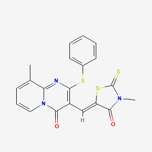 9-methyl-3-[(Z)-(3-methyl-4-oxo-2-thioxo-1,3-thiazolidin-5-ylidene)methyl]-2-(phenylsulfanyl)-4H-pyrido[1,2-a]pyrimidin-4-one