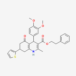 2-Phenylethyl 4-(3,4-dimethoxyphenyl)-2-methyl-5-oxo-7-(thiophen-2-yl)-1,4,5,6,7,8-hexahydroquinoline-3-carboxylate