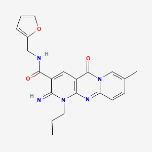 N-(furan-2-ylmethyl)-6-imino-13-methyl-2-oxo-7-propyl-1,7,9-triazatricyclo[8.4.0.03,8]tetradeca-3(8),4,9,11,13-pentaene-5-carboxamide