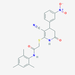 2-{[3-cyano-4-(3-nitrophenyl)-6-oxo-1,4,5,6-tetrahydropyridin-2-yl]sulfanyl}-N-(2,4,6-trimethylphenyl)acetamide