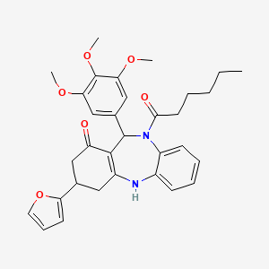 1-[3-(furan-2-yl)-1-hydroxy-11-(3,4,5-trimethoxyphenyl)-2,3,4,11-tetrahydro-10H-dibenzo[b,e][1,4]diazepin-10-yl]hexan-1-one