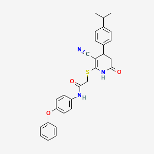 2-({3-cyano-6-oxo-4-[4-(propan-2-yl)phenyl]-1,4,5,6-tetrahydropyridin-2-yl}sulfanyl)-N-(4-phenoxyphenyl)acetamide