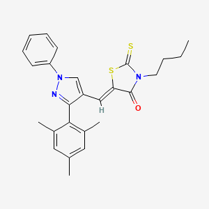 (5Z)-3-butyl-5-{[1-phenyl-3-(2,4,6-trimethylphenyl)-1H-pyrazol-4-yl]methylidene}-2-thioxo-1,3-thiazolidin-4-one