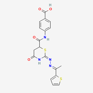 4-({[(2E)-4-oxo-2-{(2E)-[1-(thiophen-2-yl)ethylidene]hydrazinylidene}-1,3-thiazinan-6-yl]carbonyl}amino)benzoic acid