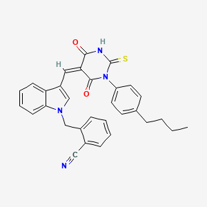 2-[(3-{(Z)-[1-(4-butylphenyl)-4,6-dioxo-2-thioxotetrahydropyrimidin-5(2H)-ylidene]methyl}-1H-indol-1-yl)methyl]benzonitrile