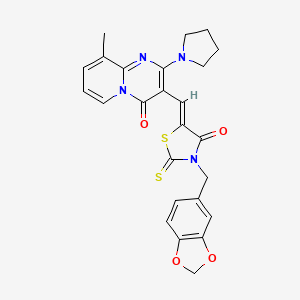 3-{(Z)-[3-(1,3-benzodioxol-5-ylmethyl)-4-oxo-2-thioxo-1,3-thiazolidin-5-ylidene]methyl}-9-methyl-2-(pyrrolidin-1-yl)-4H-pyrido[1,2-a]pyrimidin-4-one