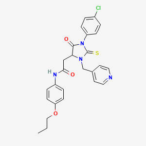 2-[1-(4-chlorophenyl)-5-oxo-3-(pyridin-4-ylmethyl)-2-thioxoimidazolidin-4-yl]-N-(4-propoxyphenyl)acetamide