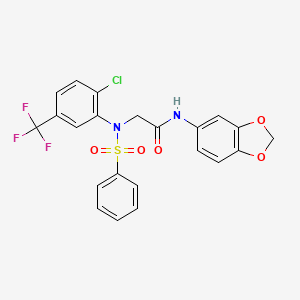 molecular formula C22H16ClF3N2O5S B11620281 N-(2H-1,3-Benzodioxol-5-YL)-2-{N-[2-chloro-5-(trifluoromethyl)phenyl]benzenesulfonamido}acetamide 