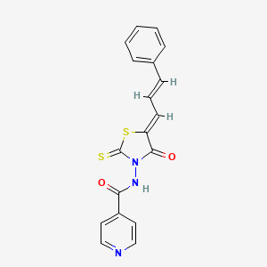 molecular formula C18H13N3O2S2 B11620427 N-{(5Z)-4-oxo-5-[(2E)-3-phenylprop-2-enylidene]-2-thioxo-1,3-thiazolidin-3-yl}isonicotinamide 