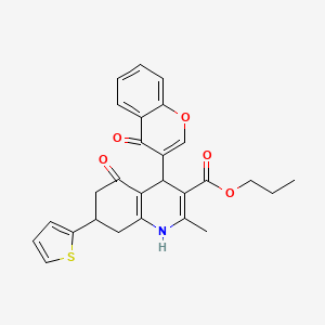 molecular formula C27H25NO5S B11620879 propyl 2-methyl-5-oxo-4-(4-oxo-4H-chromen-3-yl)-7-(thiophen-2-yl)-1,4,5,6,7,8-hexahydroquinoline-3-carboxylate 