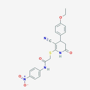 molecular formula C22H20N4O5S B11620905 2-{[3-cyano-4-(4-ethoxyphenyl)-6-oxo-1,4,5,6-tetrahydropyridin-2-yl]sulfanyl}-N-(4-nitrophenyl)acetamide 