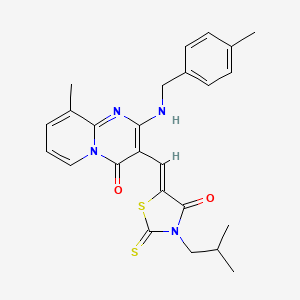 molecular formula C25H26N4O2S2 B11621048 9-methyl-2-[(4-methylbenzyl)amino]-3-{(Z)-[3-(2-methylpropyl)-4-oxo-2-thioxo-1,3-thiazolidin-5-ylidene]methyl}-4H-pyrido[1,2-a]pyrimidin-4-one 