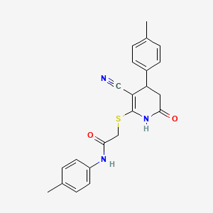 molecular formula C22H21N3O2S B11621052 2-{[3-cyano-4-(4-methylphenyl)-6-oxo-1,4,5,6-tetrahydropyridin-2-yl]sulfanyl}-N-(4-methylphenyl)acetamide 