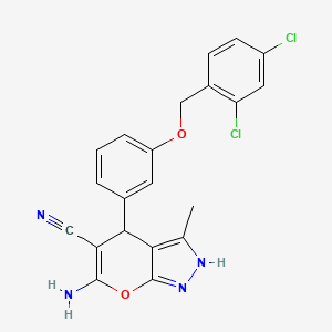 molecular formula C21H16Cl2N4O2 B11621058 6-Amino-4-{3-[(2,4-dichlorobenzyl)oxy]phenyl}-3-methyl-1,4-dihydropyrano[2,3-c]pyrazole-5-carbonitrile 