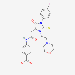 molecular formula C25H27FN4O5S B11621065 Methyl 4-[({1-(4-fluorophenyl)-3-[2-(morpholin-4-yl)ethyl]-5-oxo-2-thioxoimidazolidin-4-yl}acetyl)amino]benzoate 