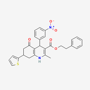 2-Phenylethyl 2-methyl-4-(3-nitrophenyl)-5-oxo-7-(thiophen-2-yl)-1,4,5,6,7,8-hexahydroquinoline-3-carboxylate