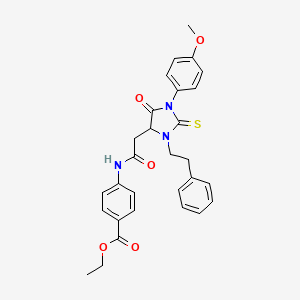 Ethyl 4-({[1-(4-methoxyphenyl)-5-oxo-3-(2-phenylethyl)-2-thioxoimidazolidin-4-yl]acetyl}amino)benzoate