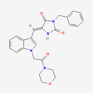 molecular formula C25H24N4O4 B11621234 (5Z)-3-benzyl-5-({1-[2-(morpholin-4-yl)-2-oxoethyl]-1H-indol-3-yl}methylidene)imidazolidine-2,4-dione 