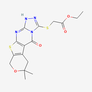 ethyl 2-[(4,4-dimethyl-16-oxo-5-oxa-8-thia-10,12,13,15-tetrazatetracyclo[7.7.0.02,7.011,15]hexadeca-1(9),2(7),10,13-tetraen-14-yl)sulfanyl]acetate