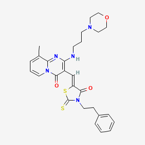 molecular formula C28H31N5O3S2 B11621907 9-methyl-2-[(3-morpholin-4-ylpropyl)amino]-3-{(Z)-[4-oxo-3-(2-phenylethyl)-2-thioxo-1,3-thiazolidin-5-ylidene]methyl}-4H-pyrido[1,2-a]pyrimidin-4-one 