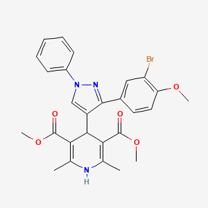 molecular formula C27H26BrN3O5 B11621917 Dimethyl 4-[3-(3-bromo-4-methoxyphenyl)-1-phenyl-1H-pyrazol-4-YL]-2,6-dimethyl-1,4-dihydro-3,5-pyridinedicarboxylate 